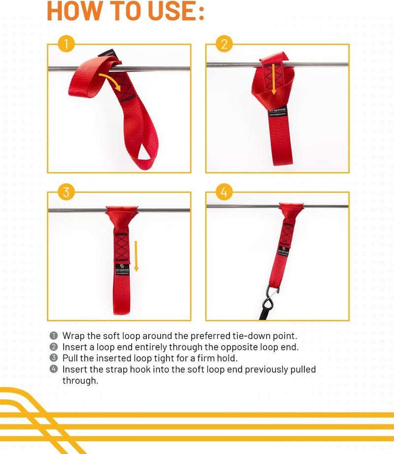 Strapinno 4pcs. Soft Loop Tie-Down Straps -1.7 in x 17 in Straps with 10,500lbs Breaking Strength and 3,500lbs Working Load Limit Each, Ideal for Securing ATV, UTV, Vehicles, and Other Equipment(Red) - Image 4